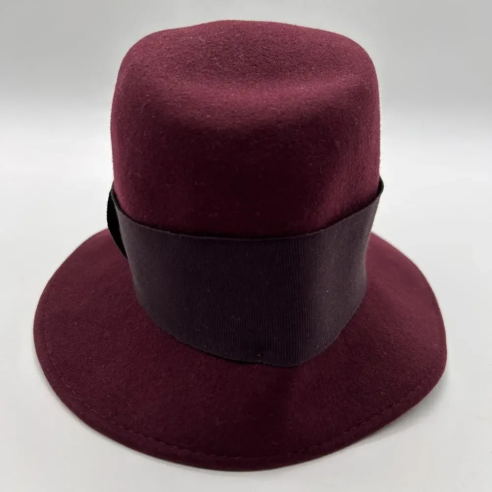 Banana Republic Hat Cloche Fedora Fitted Womens Small Medium Wool Made Italy Bow